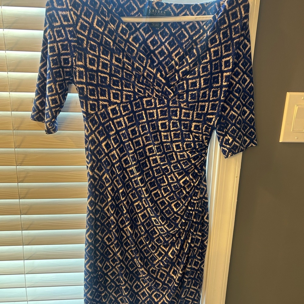 Ralph Lauren Navy and White Diamond Midi Dress
